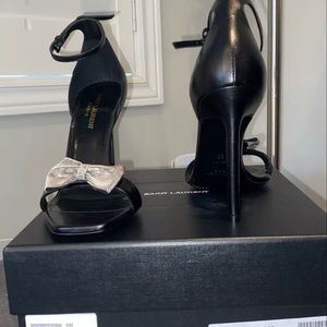 COPY - SAINT LAURENT Amber bow-embellished leather sandals NIB w/ Receipt New w…
